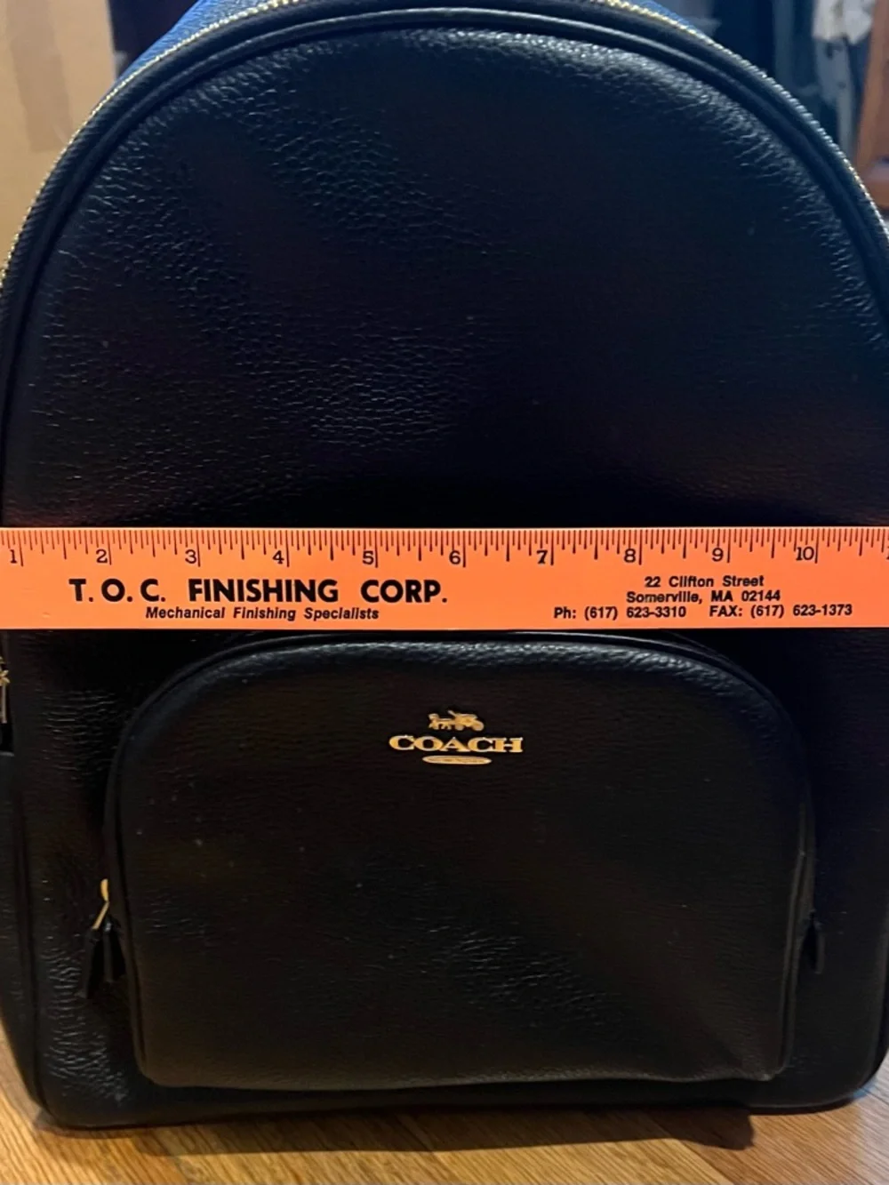 Coach Black Pebbled Leather Backpack with Gold Logo - Picture 7 of 9